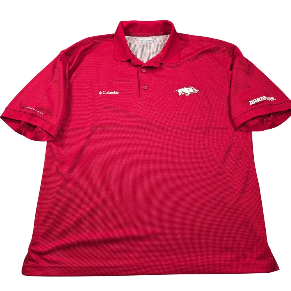 Arkansas Razorbacks Polo Shirt Mens Large Red Columbia PFG Omni-Shade